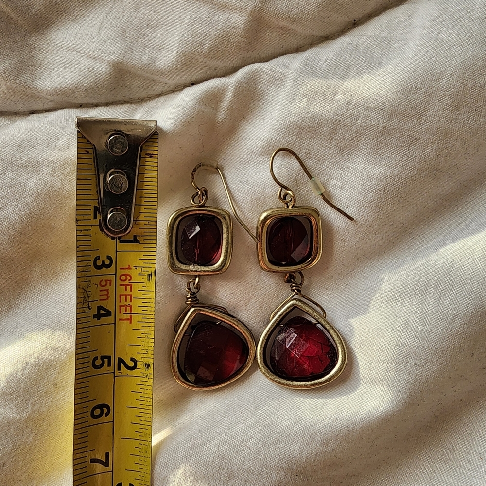 Gold Ruby Crystal Earrings - image 4